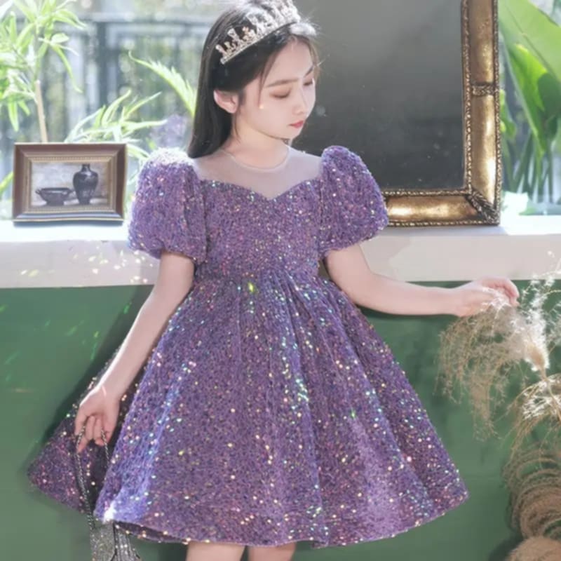 Girls Birthday Ball Gown Girls Sparkle Sequin Puffy Dress Elegant Evening Pageant Dresses