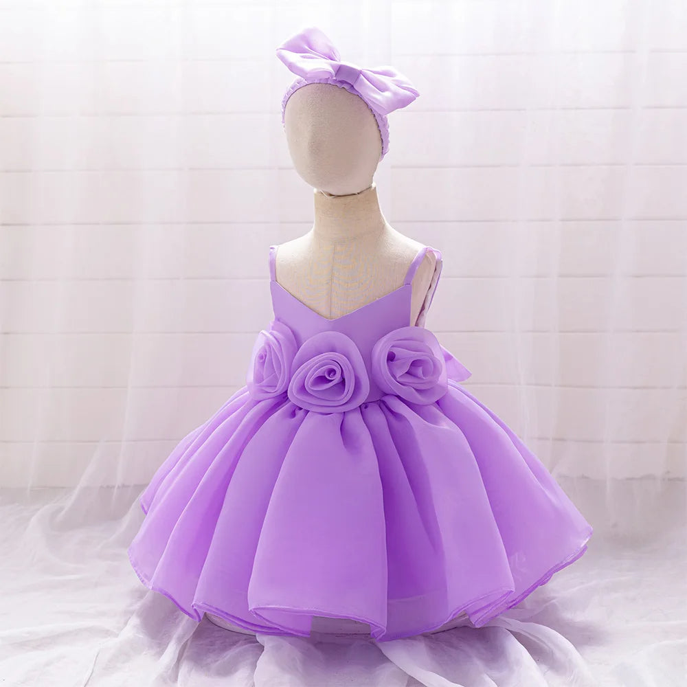 Elegant 3D Flower Baby Party Dress | Christmas, 1st Birthday, Toddler Princess, Wedding & Bridesmaid Gown