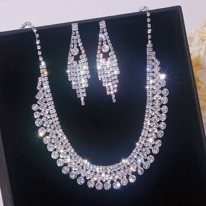 Wedding Jewelry Set Shiny Water Drop Necklace Earrings for Women Bride Necklaces Earrings Sets