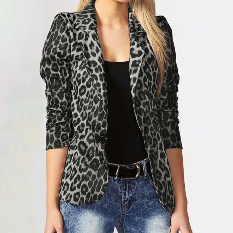 Leopard Print Lightweight Blazer for Women – Long Sleeve Autumn Jacket