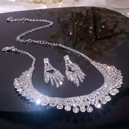 Wedding Jewelry Set Shiny Water Drop Necklace Earrings for Women Bride Necklaces Earrings Sets