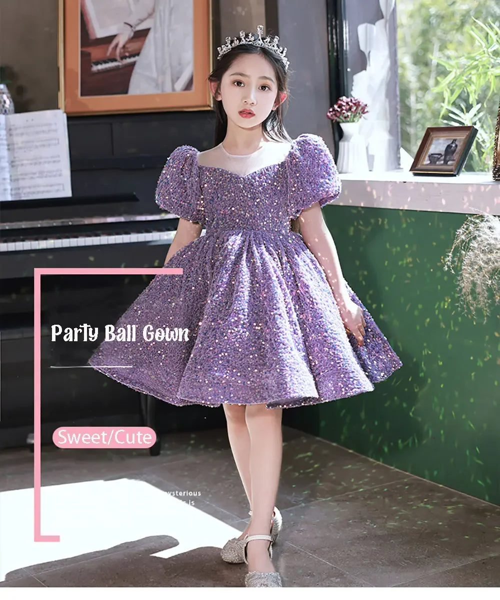 Girls Birthday Ball Gown Girls Sparkle Sequin Puffy Dress Elegant Evening Pageant Dresses