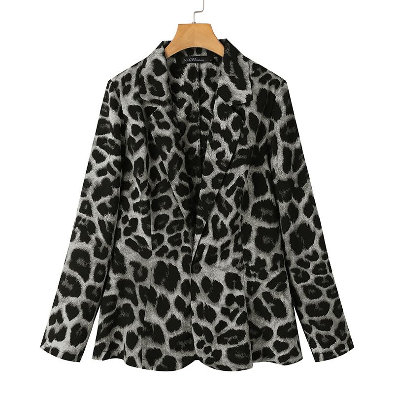 Leopard Print Lightweight Blazer for Women – Long Sleeve Autumn Jacket