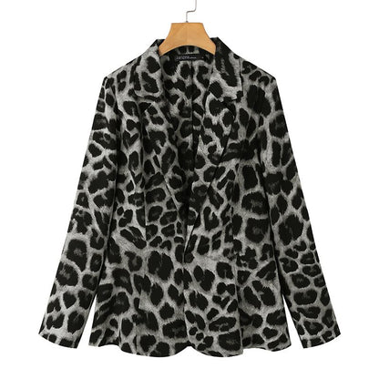 Leopard Print Lightweight Blazer for Women – Long Sleeve Autumn Jacket