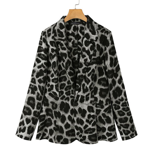 Leopard Print Lightweight Blazer for Women – Long Sleeve Autumn Jacket