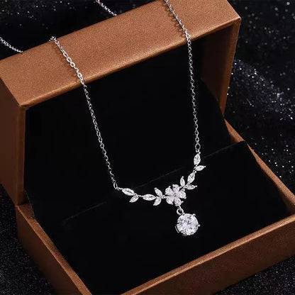 925 Sterling Silver Leaf Pendant Necklace for Women | 5A Zircon Wedding & Bridal Jewellery