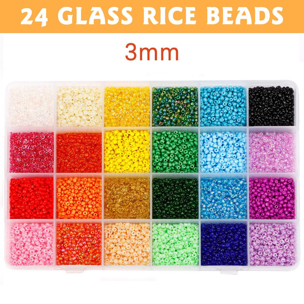 36000Pcs 3mm Glass Seed Beads 24 Colors Loose Beads Kit Bracelet Beads DIY