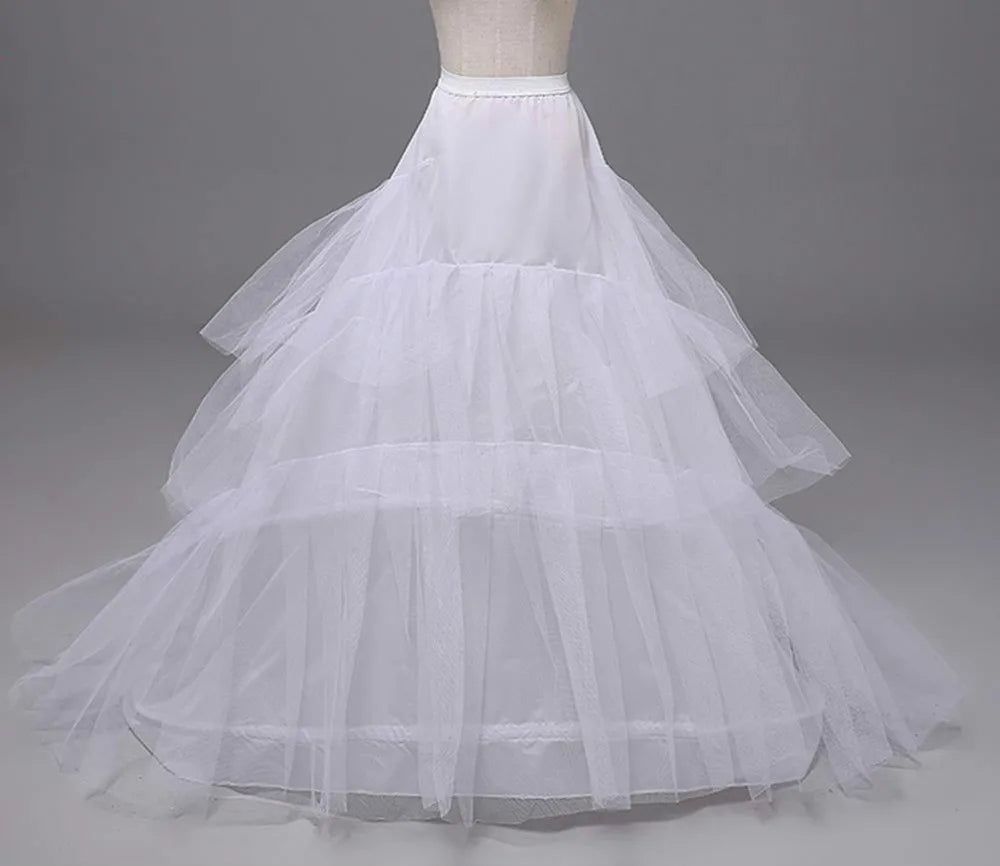 White Long Train Petticoat – 3 Hoop Crinoline Underskirt for Bridal & Wedding Dresses