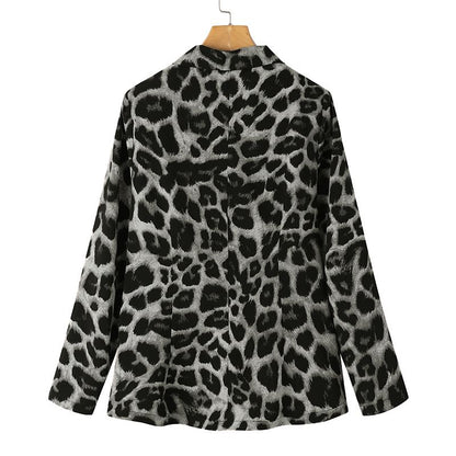 Leopard Print Lightweight Blazer for Women – Long Sleeve Autumn Jacket