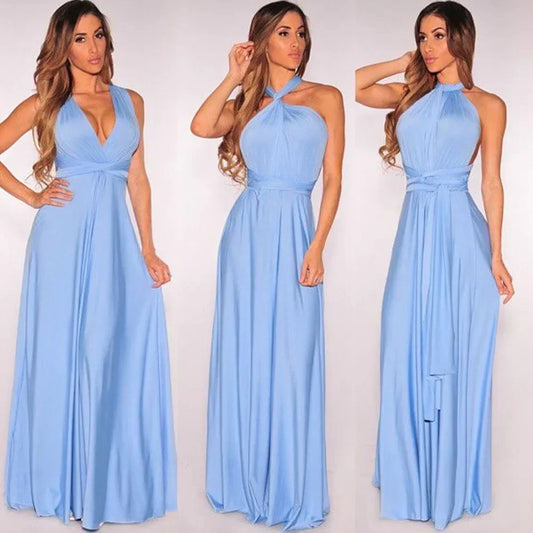 Women's Multi-Way Strappy V-Neck Maxi Dress – Elegant Summer & Evening Dress
