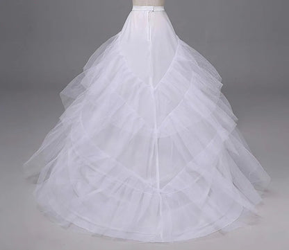 White Long Train Petticoat – 3 Hoop Crinoline Underskirt for Bridal & Wedding Dresses