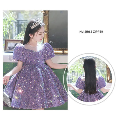 Girls Birthday Ball Gown Girls Sparkle Sequin Puffy Dress Elegant Evening Pageant Dresses