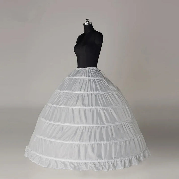 6 Hoop Crinoline White Long Wedding Petticoat Ball Gown Dress Underski ...