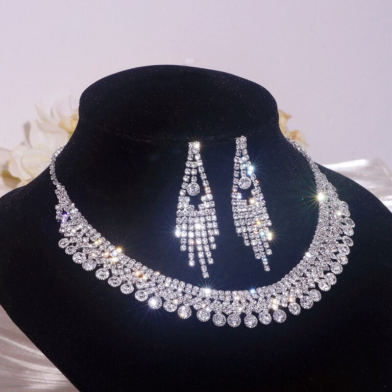 Wedding Jewelry Set Shiny Water Drop Necklace Earrings for Women Bride Necklaces Earrings Sets