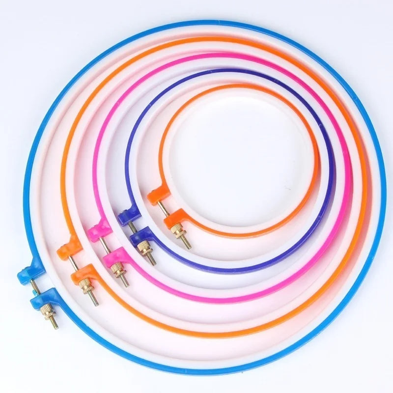 5 PCS Adjustable Plastic Embroidery Hoop Set - Cross Stitch Ring Frames, Durable Sewing Tools for Needlework Projects-CheekyMeeky