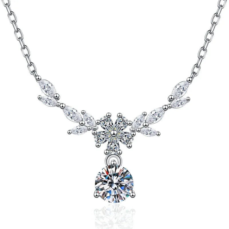 925 Sterling Silver Leaf Pendant Necklace for Women | 5A Zircon Wedding & Bridal Jewellery