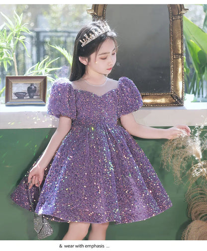 Girls Birthday Ball Gown Girls Sparkle Sequin Puffy Dress Elegant Evening Pageant Dresses