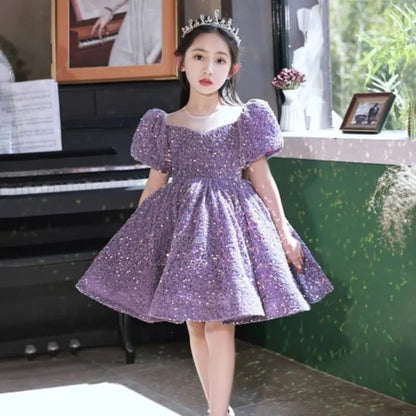 Girls Birthday Ball Gown Girls Sparkle Sequin Puffy Dress Elegant Evening Pageant Dresses