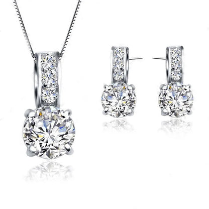 925 sterling silver bridal jewellery set with CZ pendant necklace and matching stud earrings