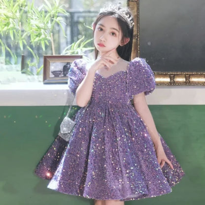 Girls Birthday Ball Gown Girls Sparkle Sequin Puffy Dress Elegant Evening Pageant Dresses