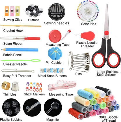 184 pcs Large Sewing Kits for Adult, Sewing Kit for Beginners, Emergency, Sewing Supplies Mending Kit, Accessories with Notions Thread, Scissors, Needles