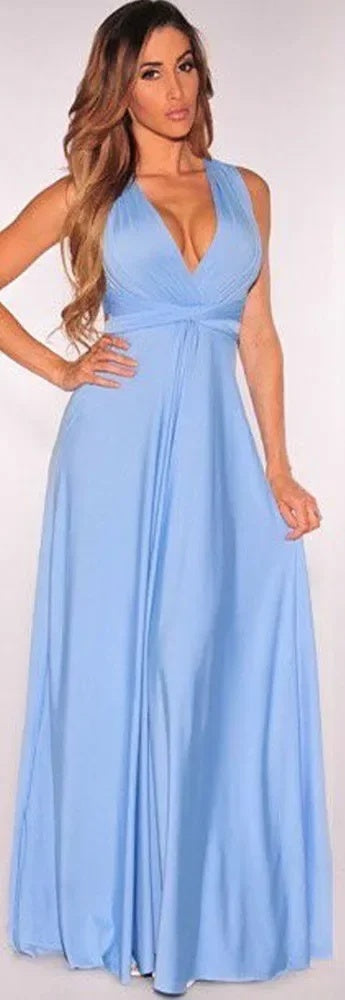 Women's Multi-Way Strappy V-Neck Maxi Dress – Elegant Summer & Evening Dress