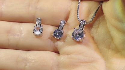 925 Sterling Silver Bridal Jewellery Set | CZ Crystal Pendant Necklace & Stud Earrings