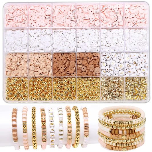 Golden & Diamond Beads Pink White Clay Beads Kit For DIY jwellery Making Clay Beads Bracelet Kit