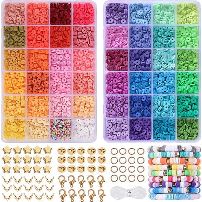 48 Colors Flat Round Clay Beads for Jewelry Making Kit, 4800pcs Clay Beads for Bracelet Making Kit, Craft Gift-CheekyMeeky