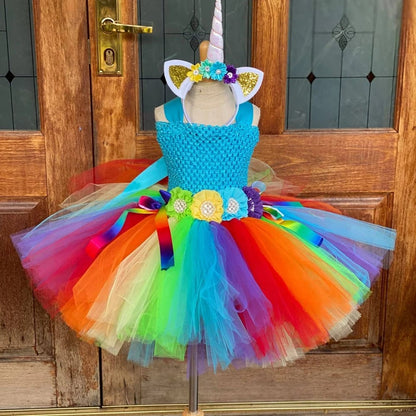 Rainbow Dress, Unicorn Tutu Dress, Girls Unicorn Dress, Girls Rainbow Dress, Unicorn Birthday dress, Unicorn Party Dress-CheekyMeeky