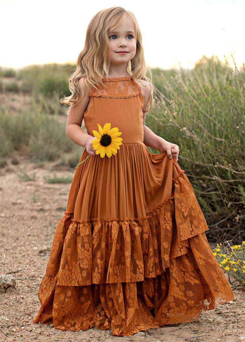 Princess Girls Lace Cotton Long Dresses | Long Maxi Dress | Long Lace Flower Girl Dress | Long Dresses | Girls Long Dresses-CheekyMeeky