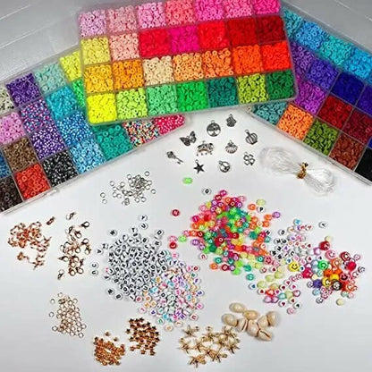13200PCS 84 Colours Flat Round Polymer Clay Beads Kit Heishi Alphabet Letter Beads for Jewellery Bracelet Necklace Making
