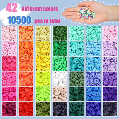 42 Colors 10500pcs Clay Beads Round Flat Beads Polymer Clay Heishi Disc Beads Jewelry Making Kit