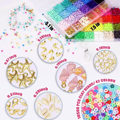 42 Colors 10500pcs Clay Beads Round Flat Beads Polymer Clay Heishi Disc Beads Jewelry Making Kit