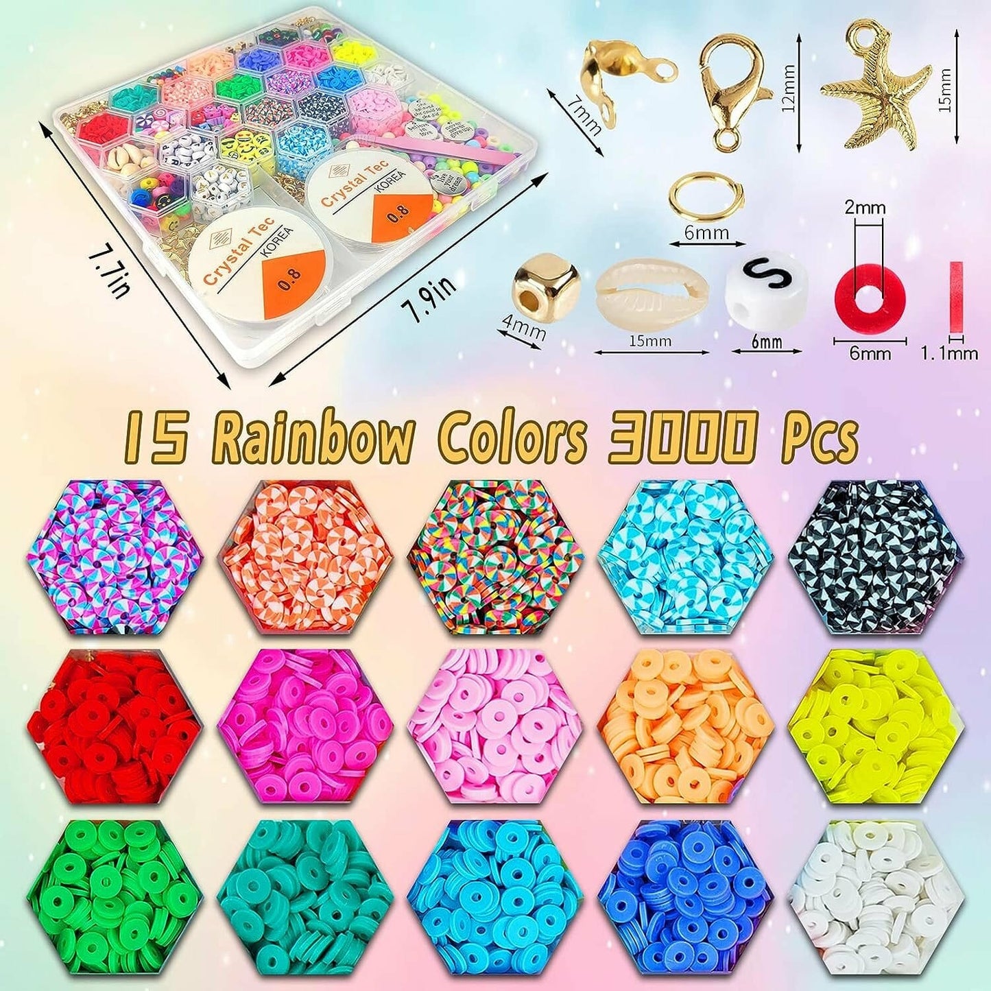3600pcs 6mm Flat Round Heishi Ceramics 15 Colors Polymer Clay Bead Alphabet Beads Jewelry Making Kit-CheekyMeeky