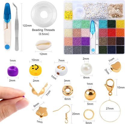 2mm 24000pcs 24 Colourful Mini Glass Beads with 300 Letters Smiley Beads Bracelets Kit