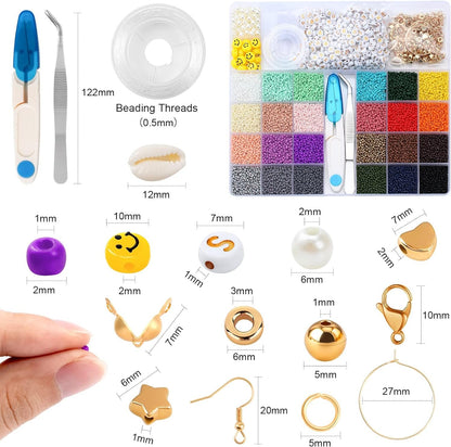 2mm 24000pcs 24 Colourful Mini Glass Beads with 300 Letters Smiley Beads Bracelets Kit-CheekyMeeky