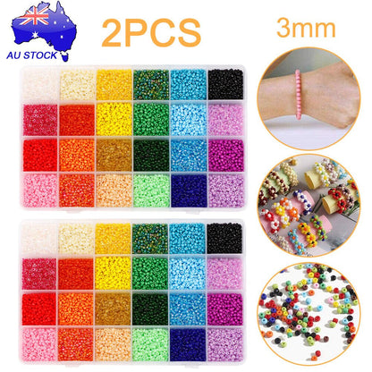 24000Pcs 3mm Glass Seed Beads 24 Colours Loose Beads Kit Bracelet Beads DIY Art