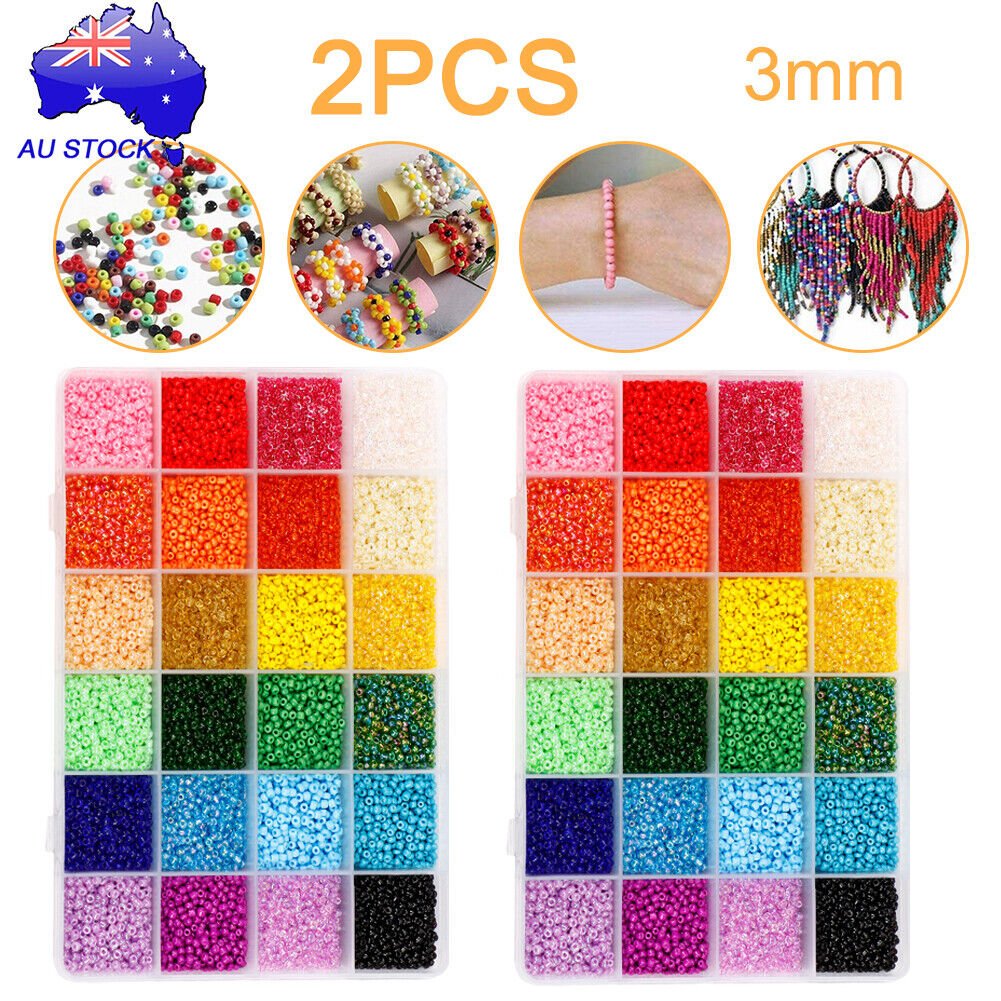 24000Pcs 3mm Glass Seed Beads 24 Colours Loose Beads Kit Bracelet Beads DIY Art