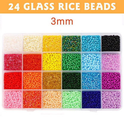 24000Pcs 3mm Glass Seed Beads 24 Colours Loose Beads Kit Bracelet Beads DIY Art