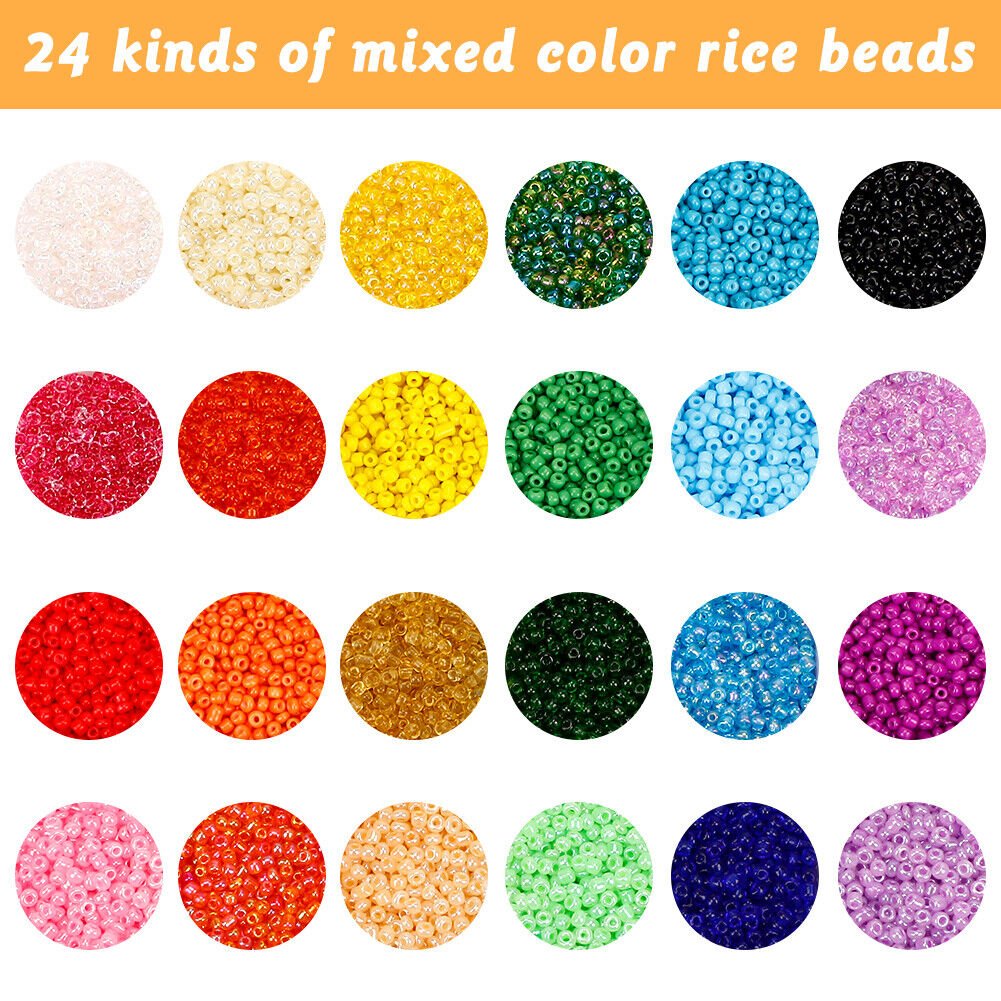 24000Pcs 3mm Glass Seed Beads 24 Colours Loose Beads Kit Bracelet Beads DIY Art