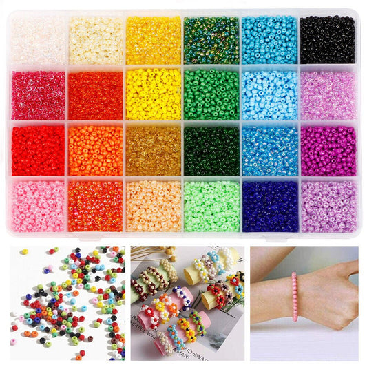 12000Pcs 3mm Glass Seed Beads 24 Colors Loose Beads Kit Bracelet Beads DIY