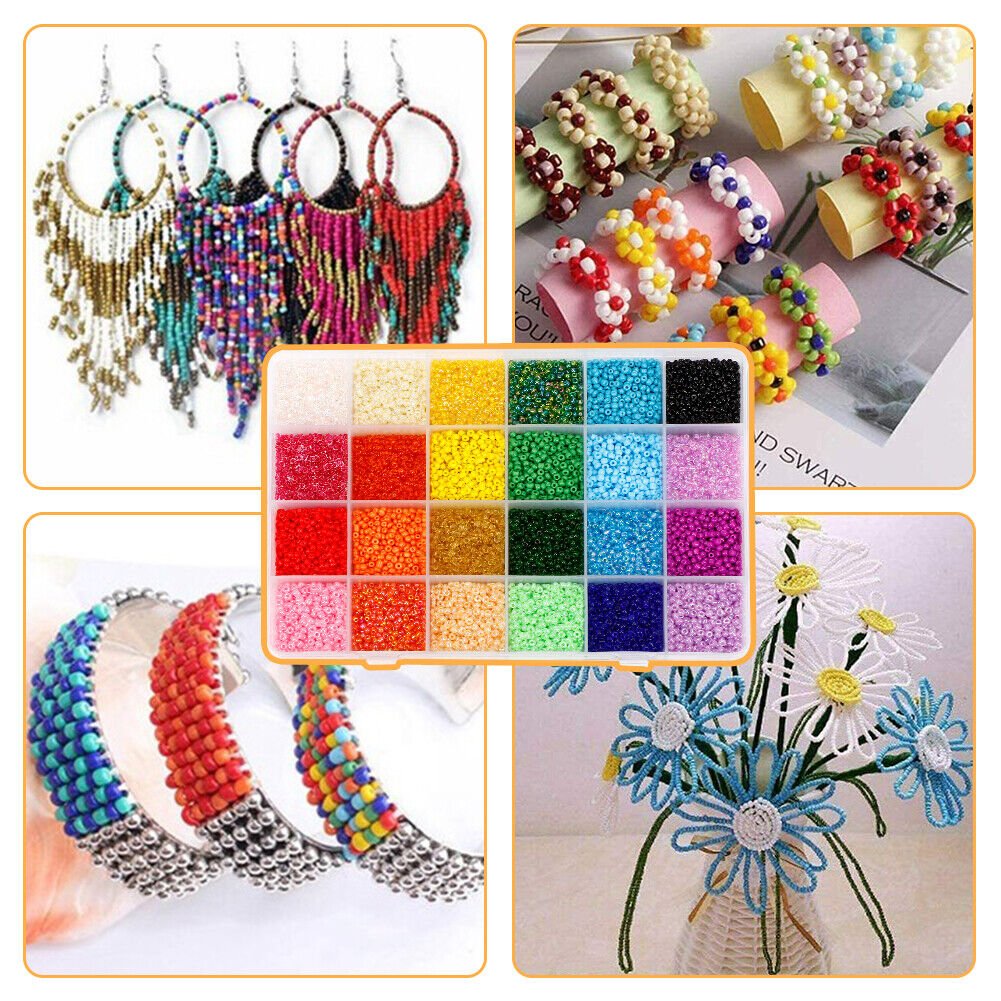 24000Pcs 3mm Glass Seed Beads 24 Colours Loose Beads Kit Bracelet Beads DIY Art-CheekyMeeky