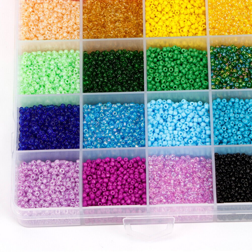 24000Pcs 3mm Glass Seed Beads 24 Colours Loose Beads Kit Bracelet Beads DIY Art