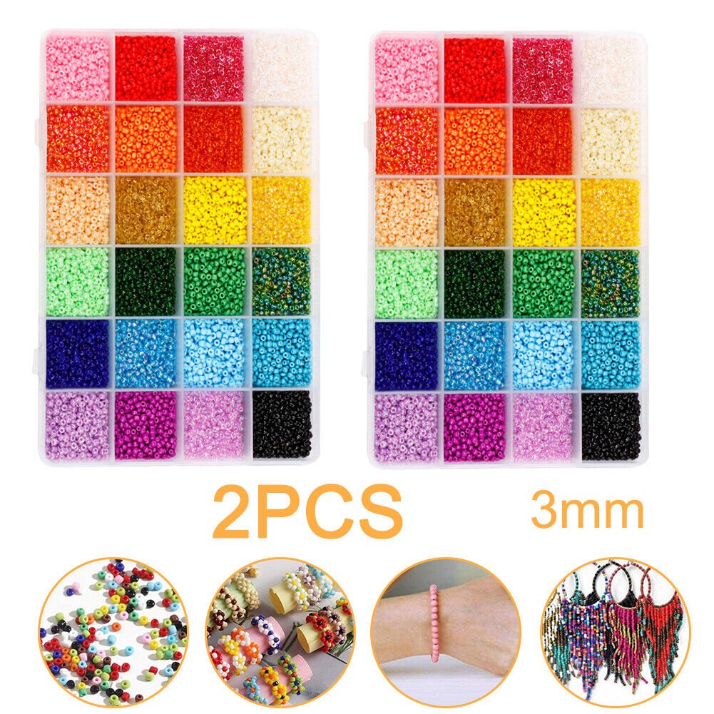 24000Pcs 3mm Glass Seed Beads 24 Colours Loose Beads Kit Bracelet Beads DIY Art-CheekyMeeky