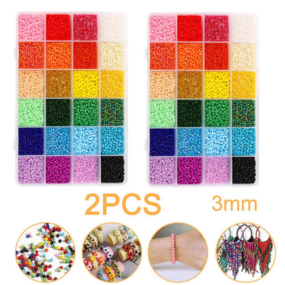 24000Pcs 3mm Glass Seed Beads 24 Colours Loose Beads Kit Bracelet Beads DIY Art