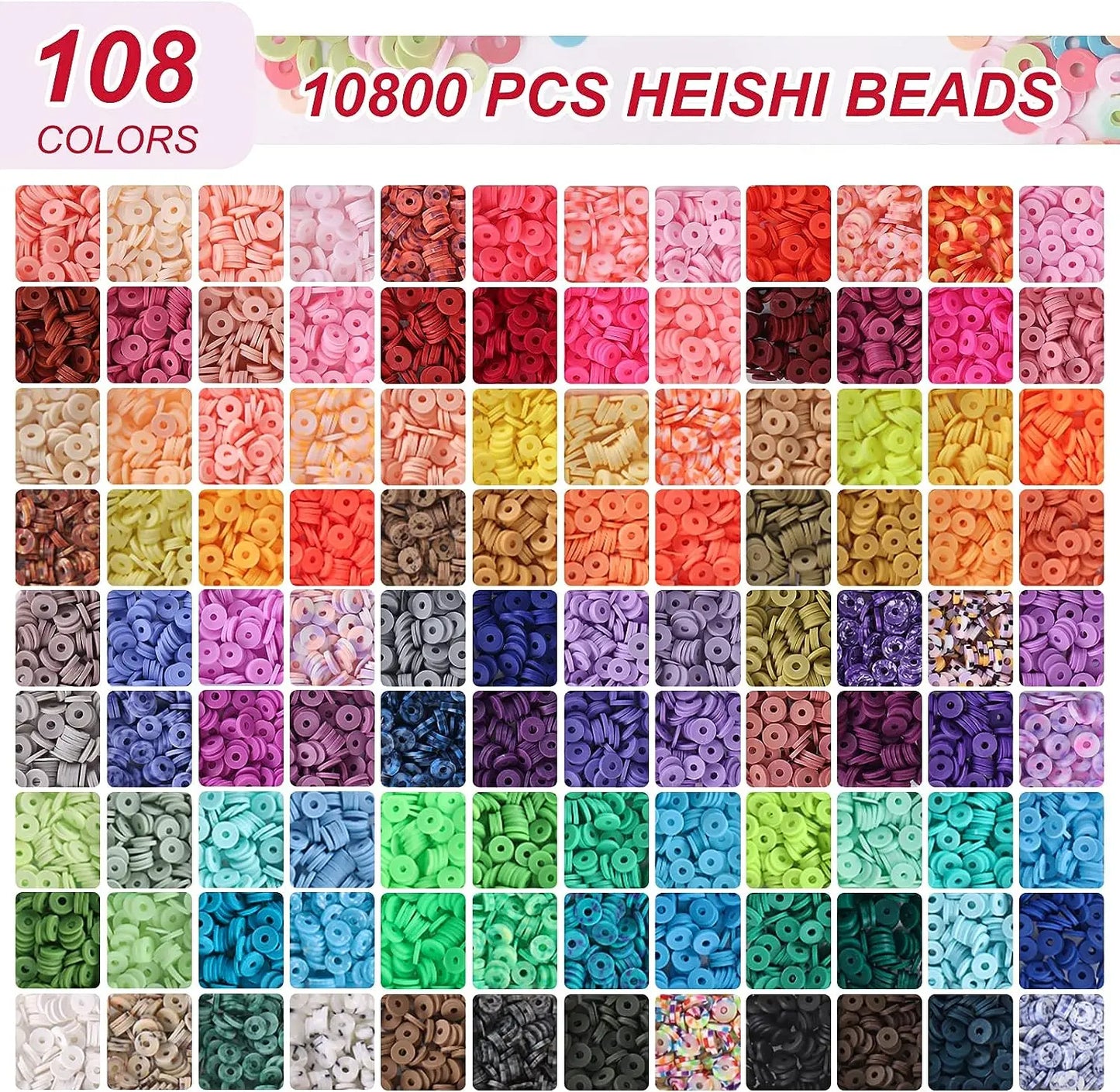 10800pcs Clay Beads for Bracelet Making Kit 108 Colors Polymer Heishi Beads