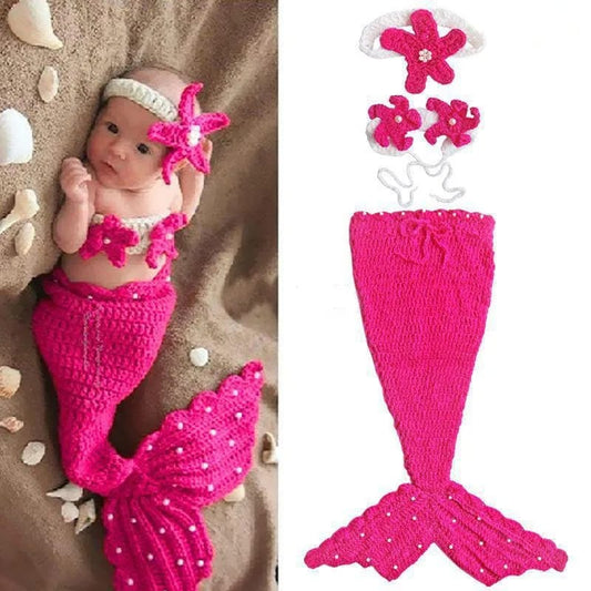 Baby Mermaid Costume set New Born Photography Props Newborn Photo Props Infant Knitted Pearl Headband