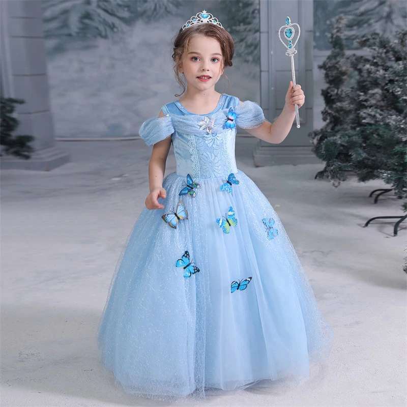 Girls Princess Dress, Kids Cosplay Princess Costume, Butterfly Dress For Girls, Girls Birthday Dress, Girls Long Dress