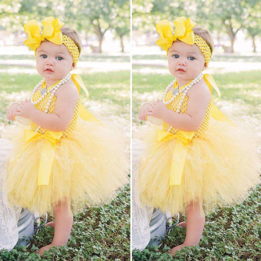 Baby Girls tutu Dress, Yellow Tutu Dress, Infant Girls Dress with Hairbow, Newborn Dress, Birthday Party Dress for Baby Girl, Costume Photography Dress